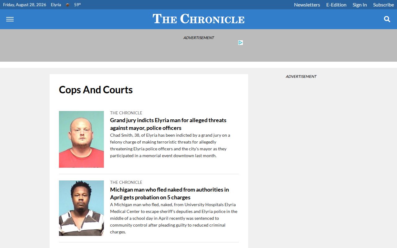 Chronicle-Telegram Cops and Courts page for Lorain County news context